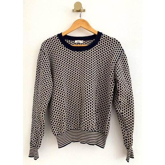 CLOSED Geometric Knit Sweater – S/M - Navy & Cream (Unisex Fit) - Picture 1 of 8